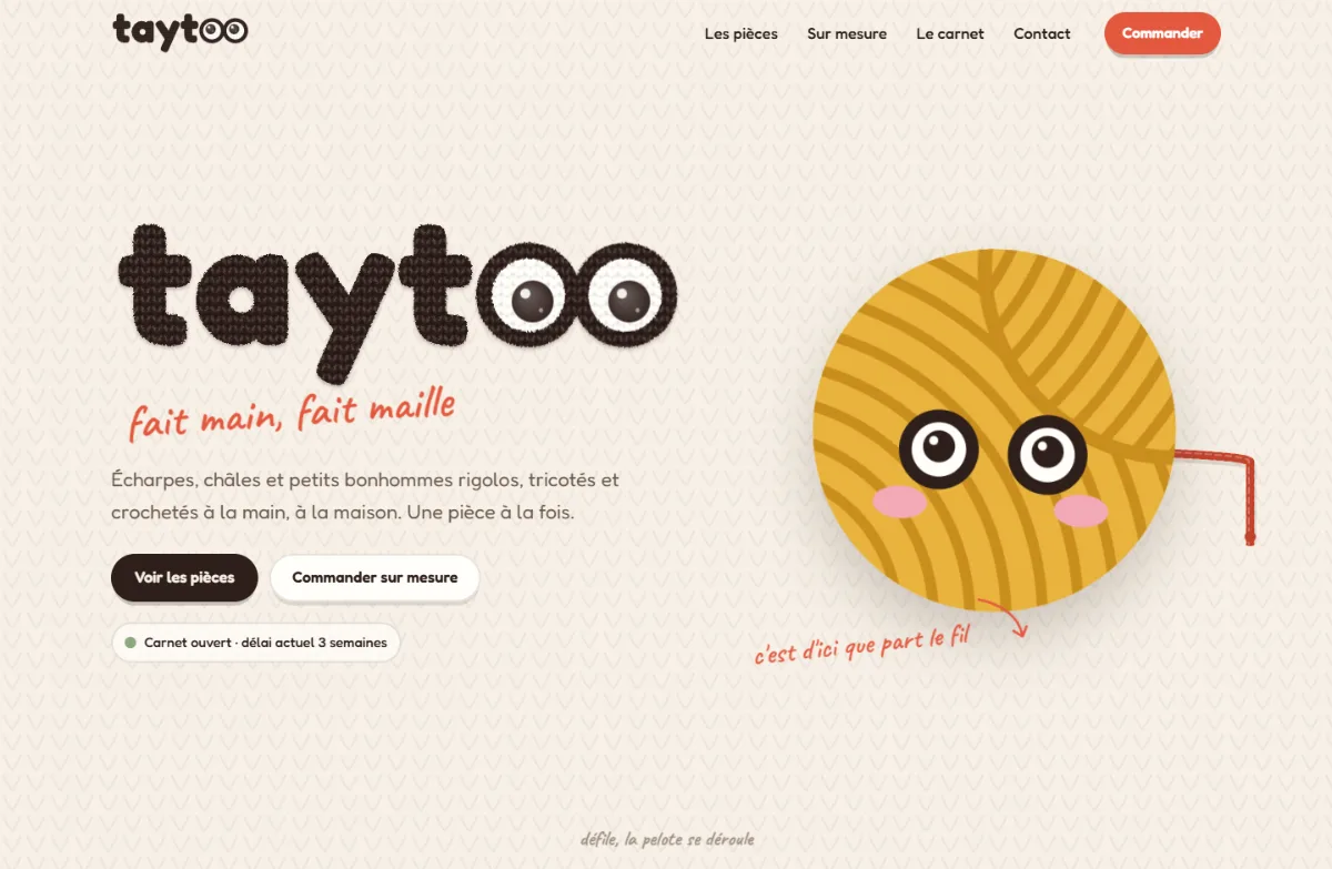 La page d'accueil de Taytoo sur ordinateur